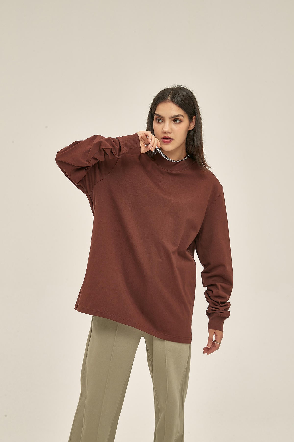 345G High Neckline Women Long Sleeve T-Shirt - image 2