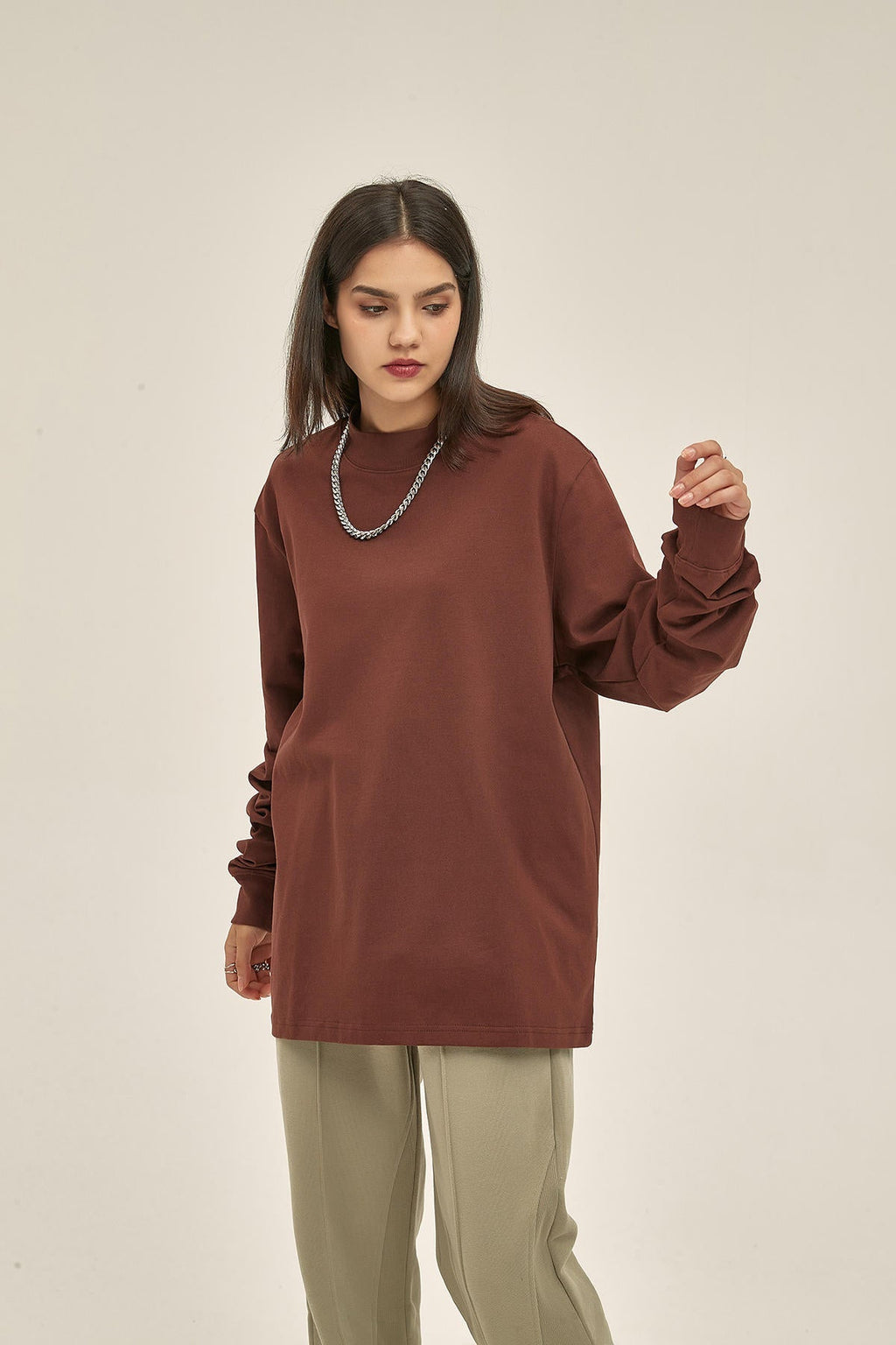 345G High Neckline Women Long Sleeve T-Shirt - image 3