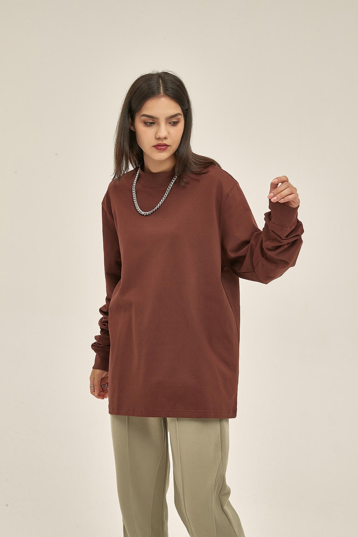 345G High Neckline Women Long Sleeve T-Shirt - image 3